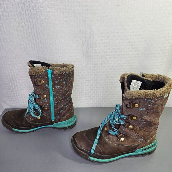 Merrell Womens Waterproof Winter lined Boots Size 8 Brown & Teal - Picture 5 of 11